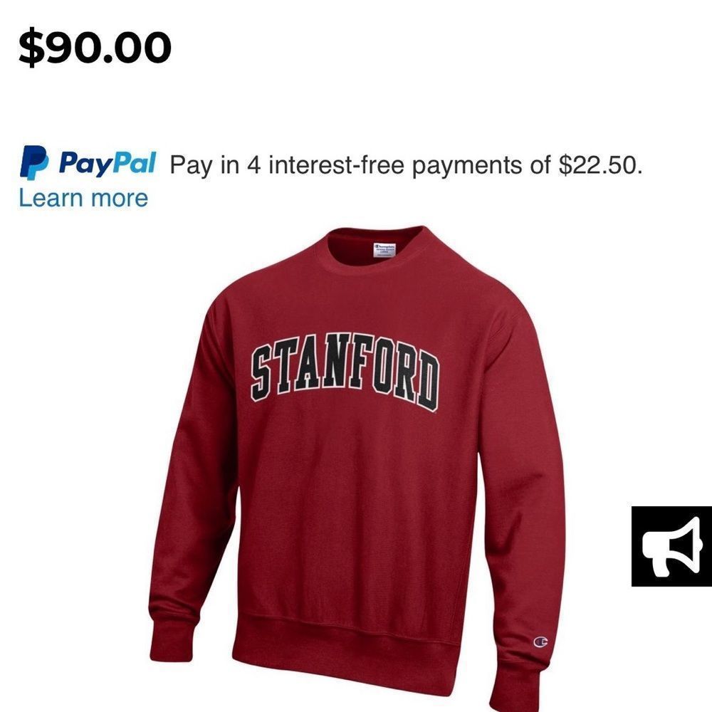 Stanford University Reverse Weave Crewneck Sweatshirt size small